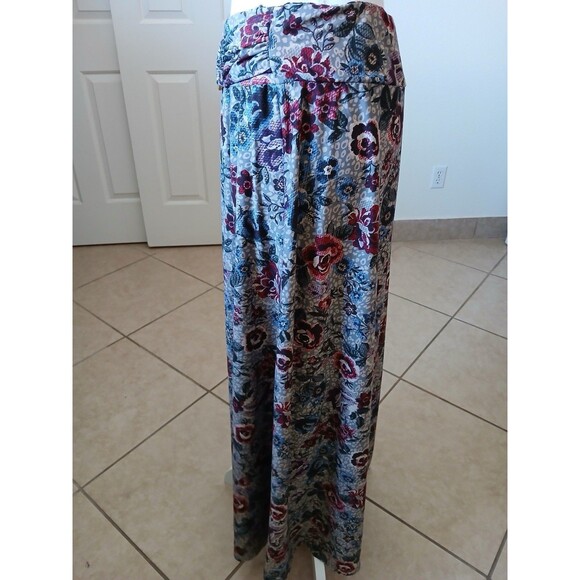 Robert Louis Maxi Skirt M Gray Red Blue Roses Cottage Fairy Whimsical Pastoral - Picture 5 of 14